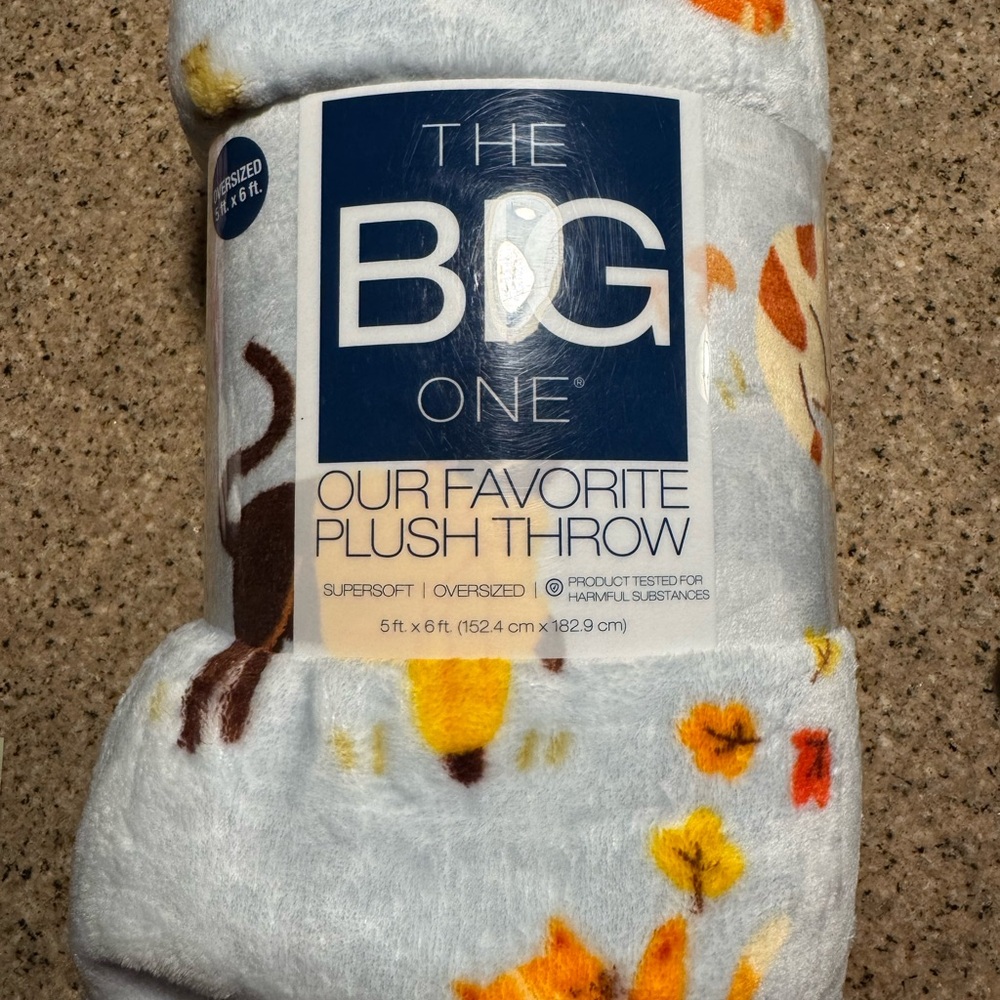 Cat Plush Throw Blanket - Blue and Orange